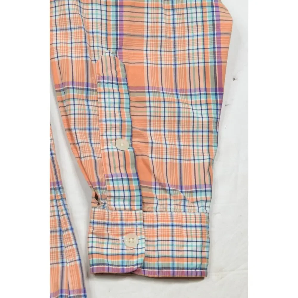 Vintage Polo Ralph Lauren Trim Western Shirt Mens XL Orange Plaid Long Sleeve